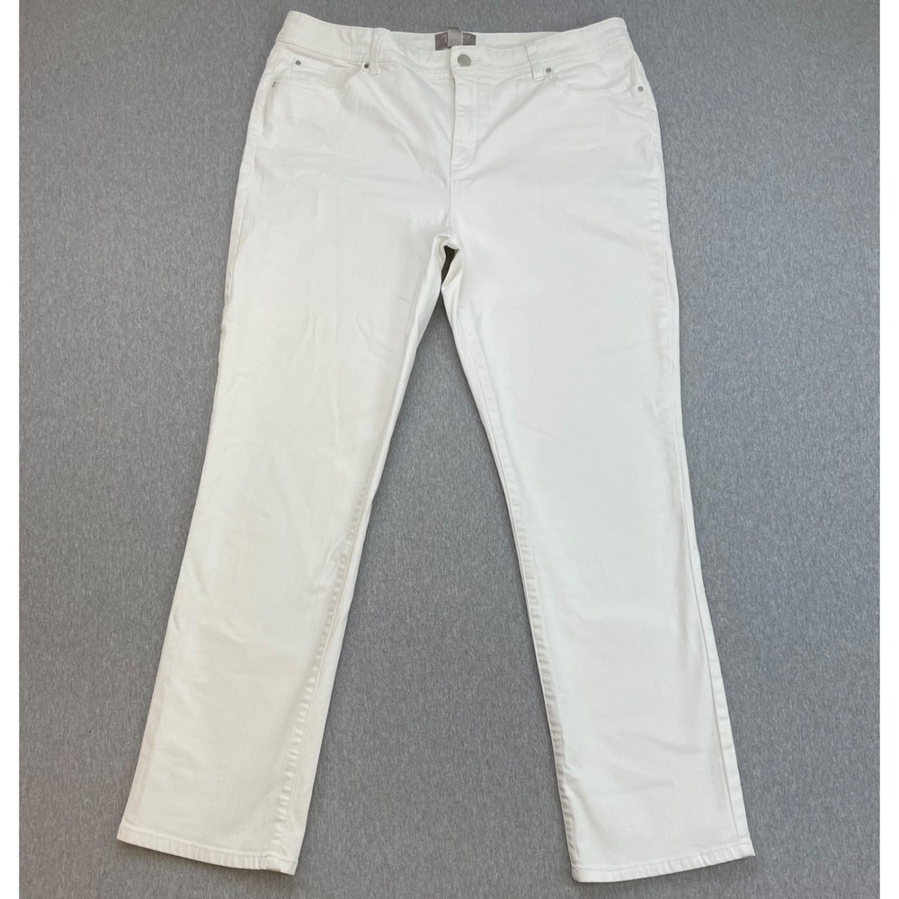 Chicos Jeans Womens 2.5 (US 14) White Cotton Blend Stretch High-Rise Straight